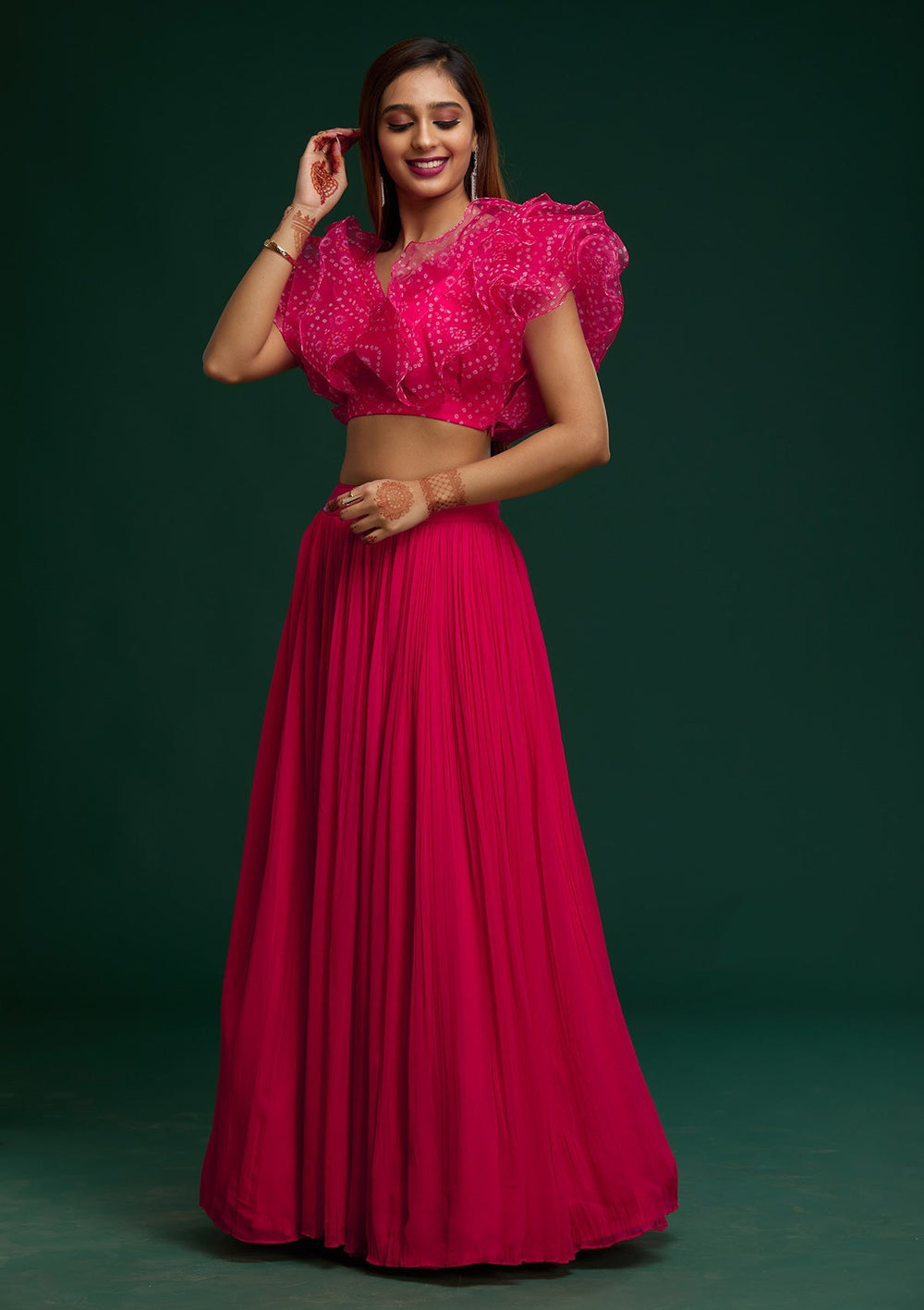 Rani Pink Bandhani Georgette Designer Lehenga - Koskii