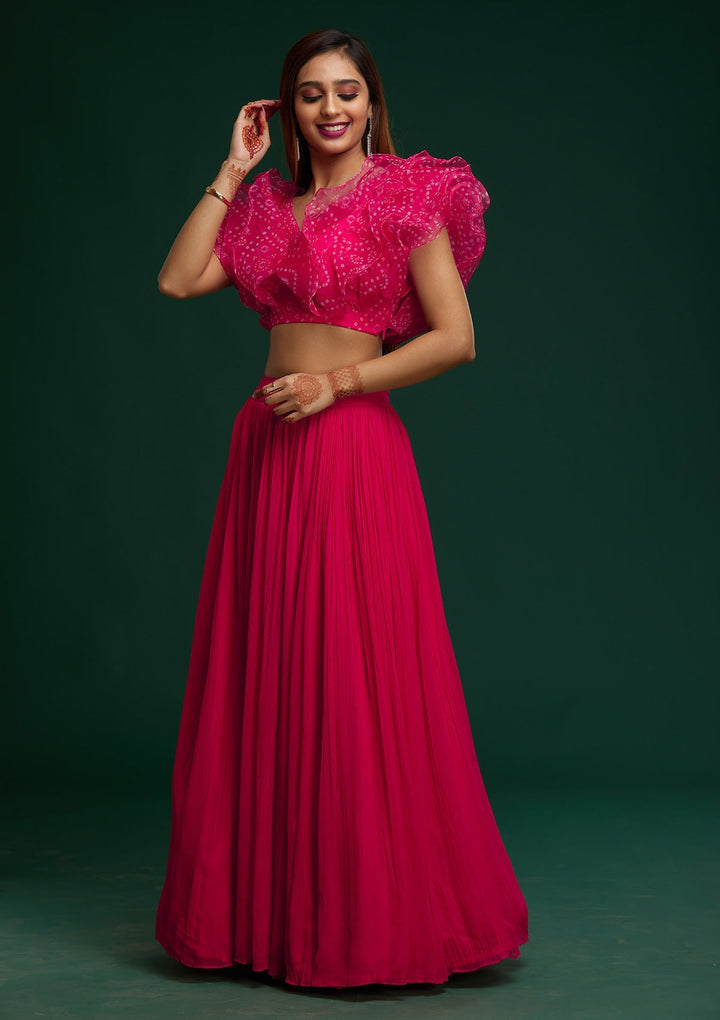 Rani Pink Bandhani Georgette Designer Lehenga - Koskii