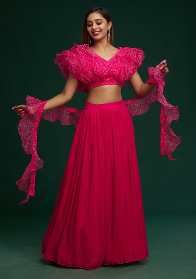 Rani Pink Bandhani Georgette Designer Lehenga - Koskii
