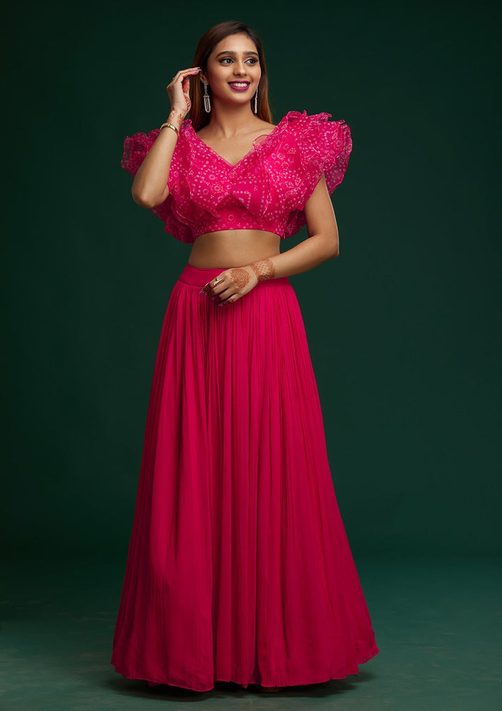Rani Pink Bandhani Georgette Designer Lehenga - Koskii