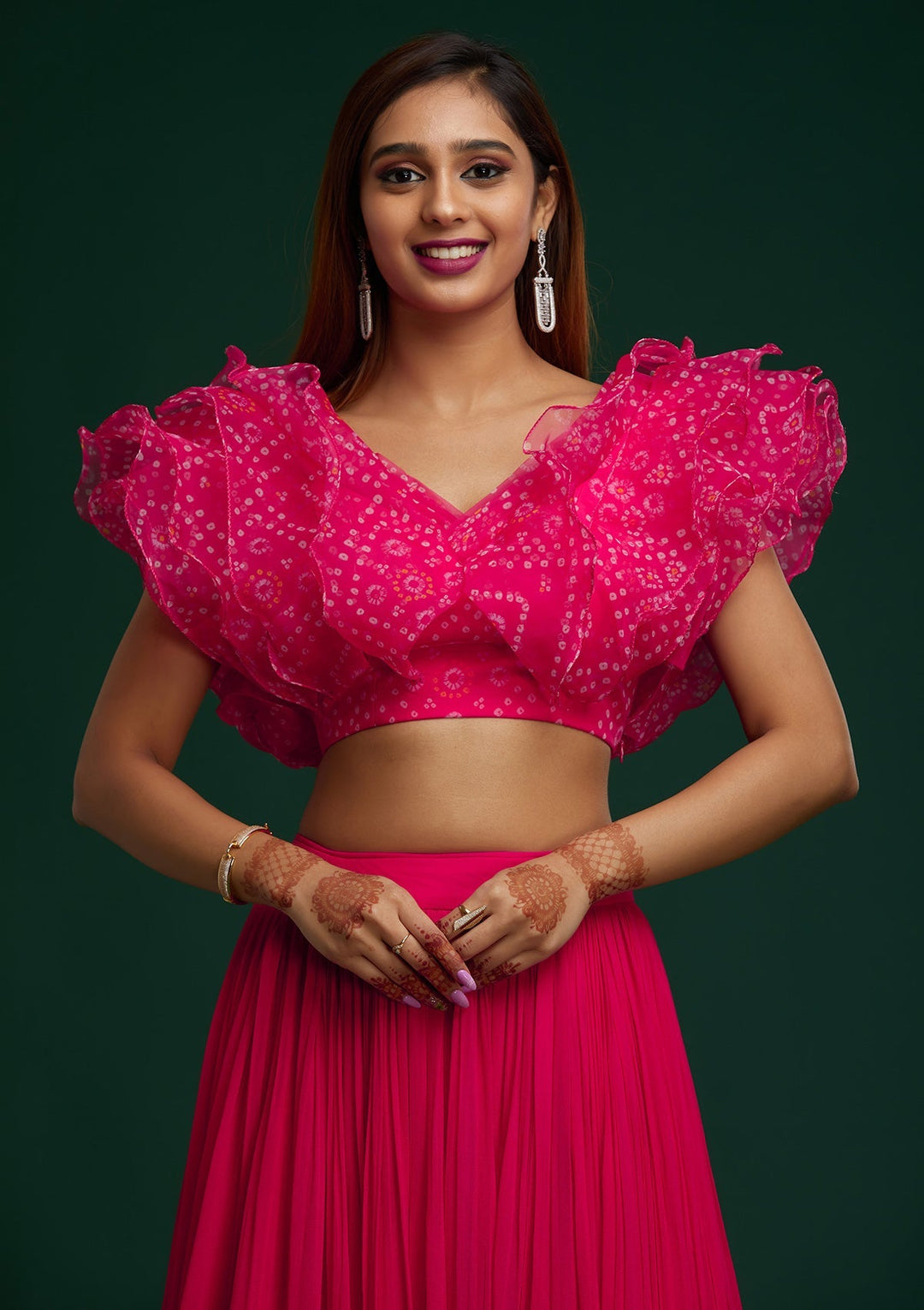 Rani Pink Bandhani Georgette Designer Lehenga - Koskii
