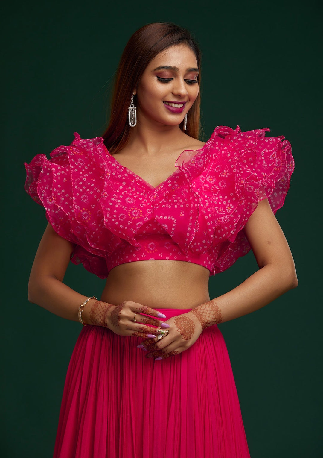 Rani Pink Bandhani Georgette Designer Lehenga - Koskii