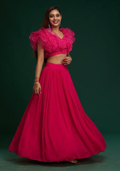 Rani Pink Bandhani Georgette Designer Lehenga - Koskii