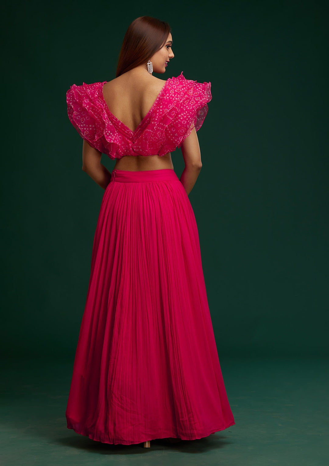 Rani Pink Bandhani Georgette Designer Lehenga - Koskii