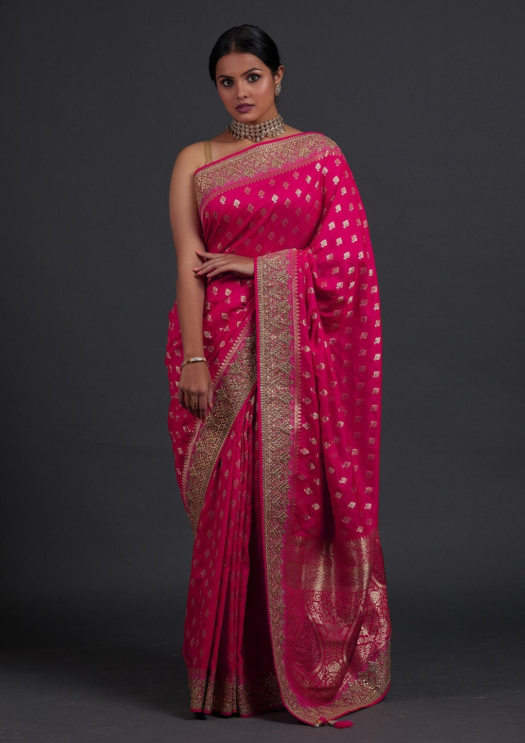 Rani Pink Gotapatti Art Silk Designer Saree - Koskii