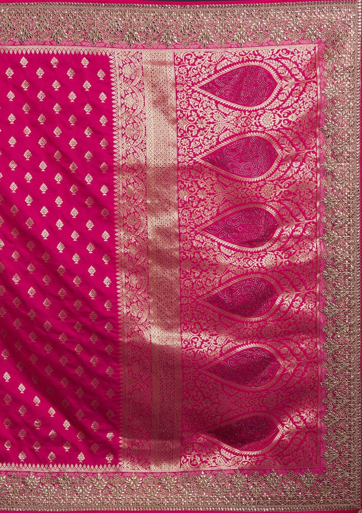 Rani Pink Gotapatti Art Silk Designer Saree - Koskii