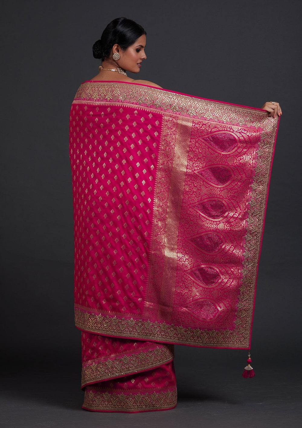 Rani Pink Gotapatti Art Silk Designer Saree - Koskii