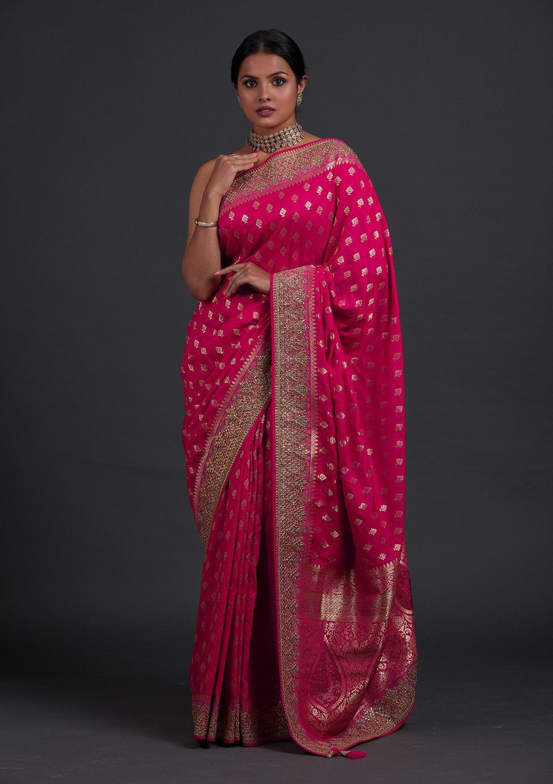 Rani Pink Gotapatti Art Silk Designer Saree - Koskii
