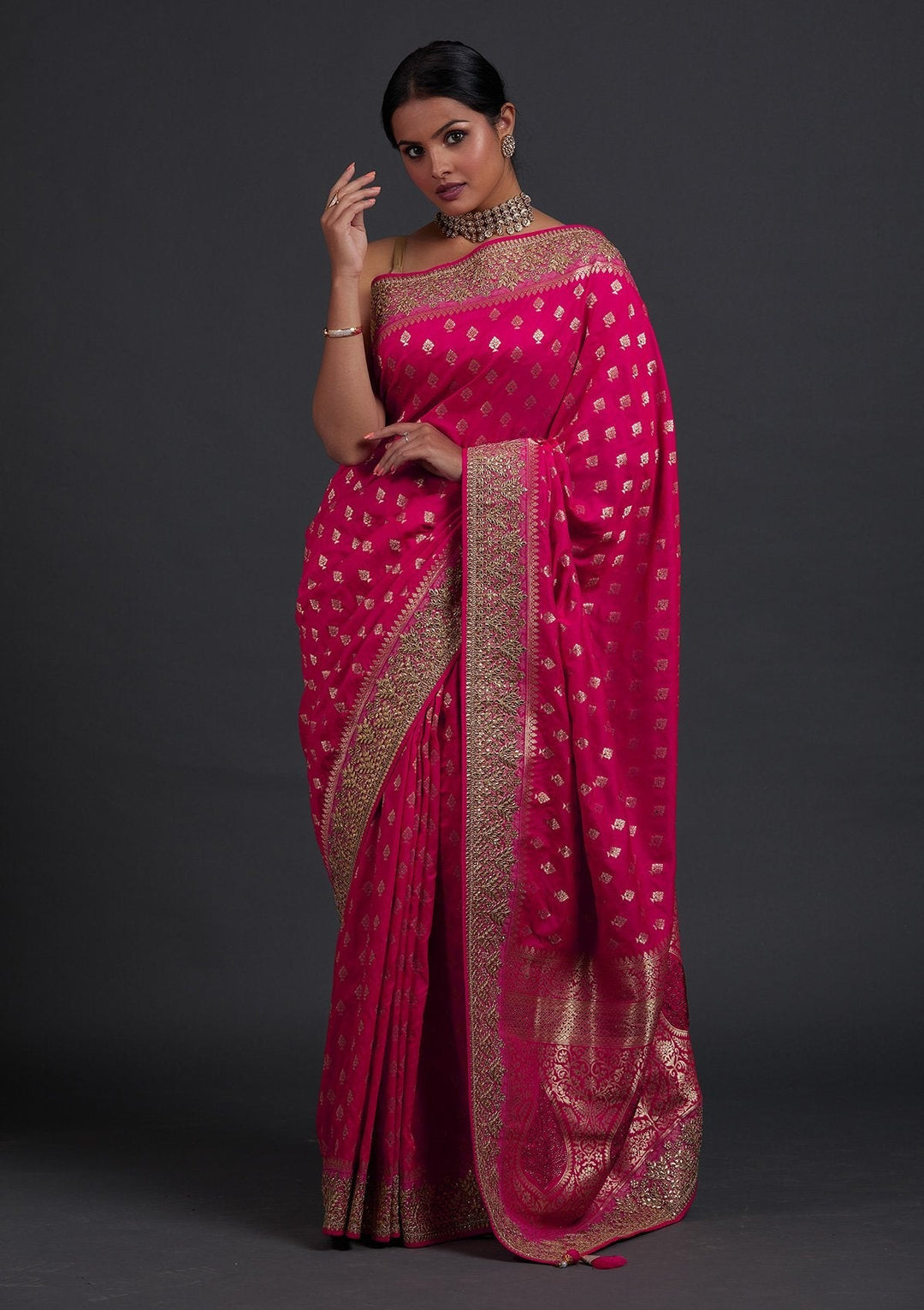 Rani Pink Gotapatti Art Silk Designer Saree - Koskii