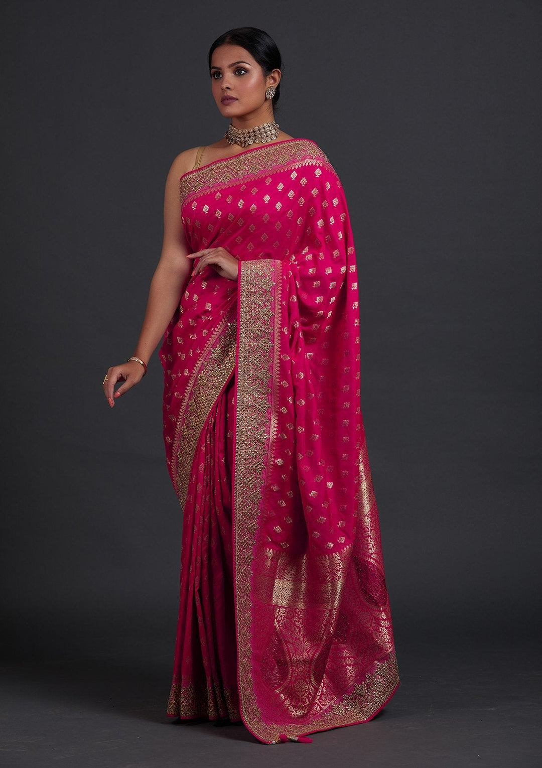 Rani Pink Gotapatti Art Silk Designer Saree - Koskii