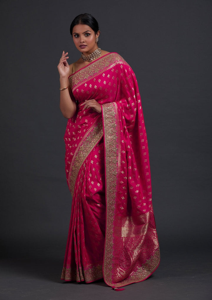 Rani Pink Gotapatti Art Silk Designer Saree - Koskii