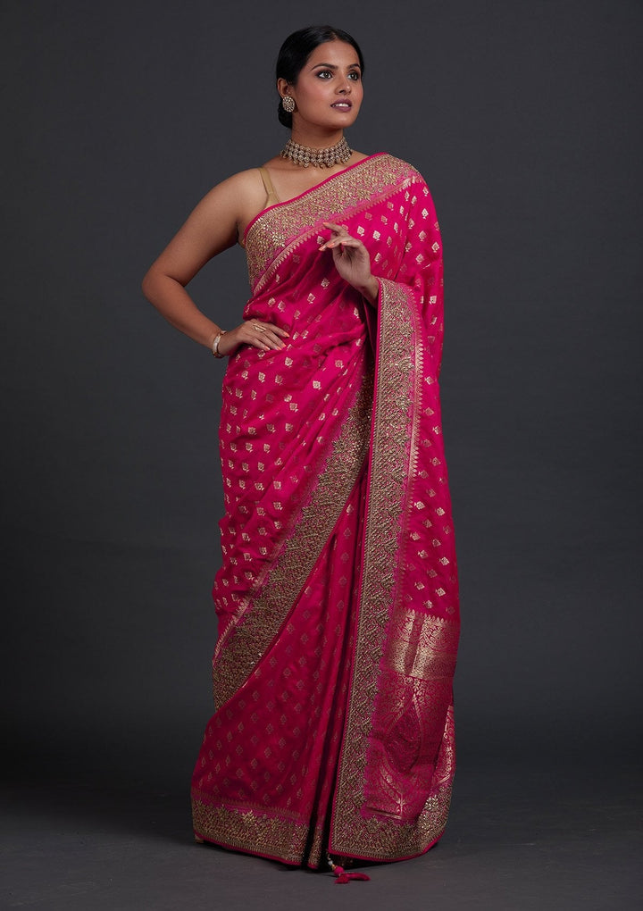 Rani Pink Gotapatti Art Silk Designer Saree - Koskii