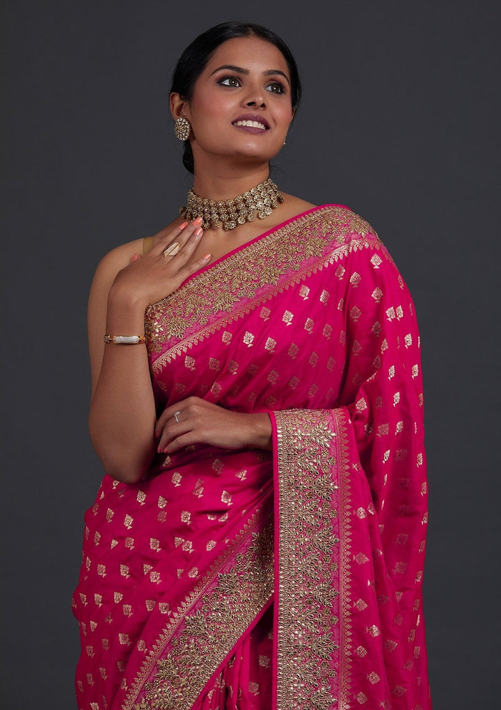 Rani Pink Gotapatti Art Silk Designer Saree - Koskii