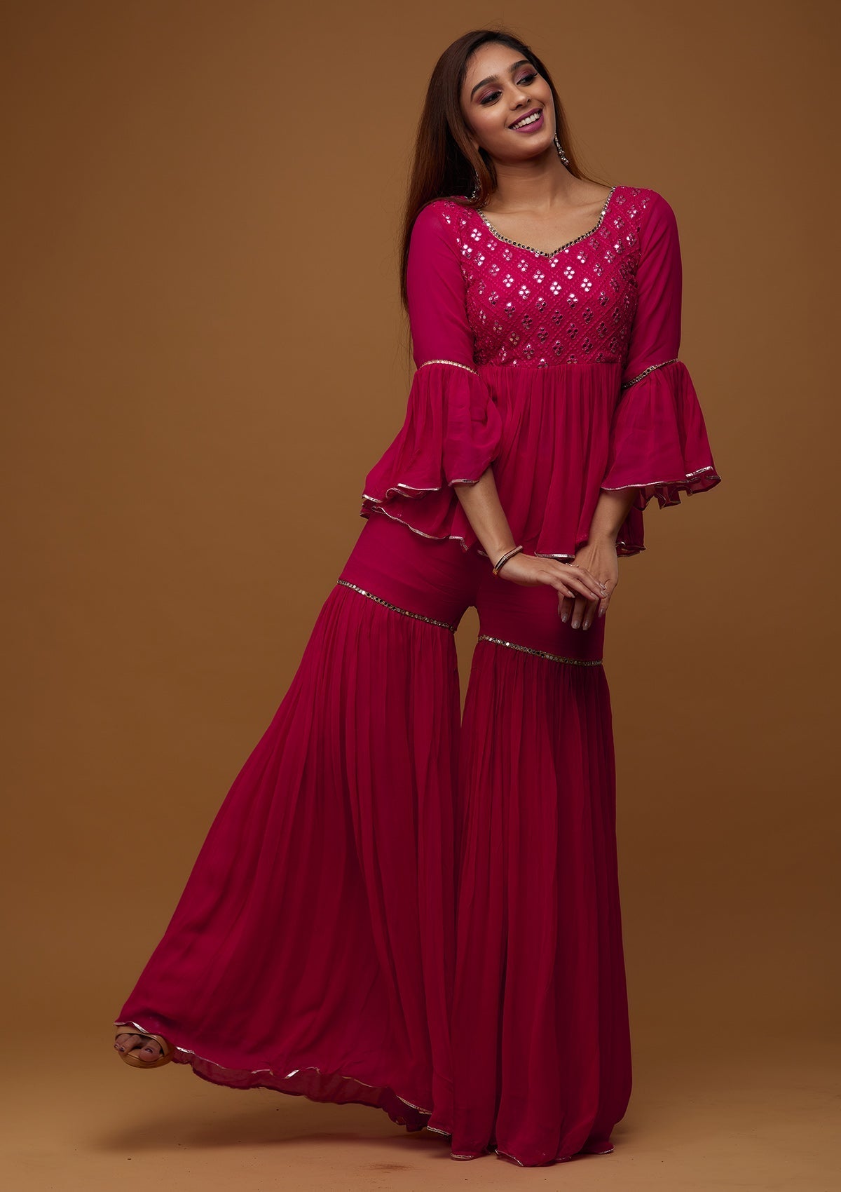 Rani Pink Gotapatti Georgette Designer Readymade Salwar Suit - Koskii