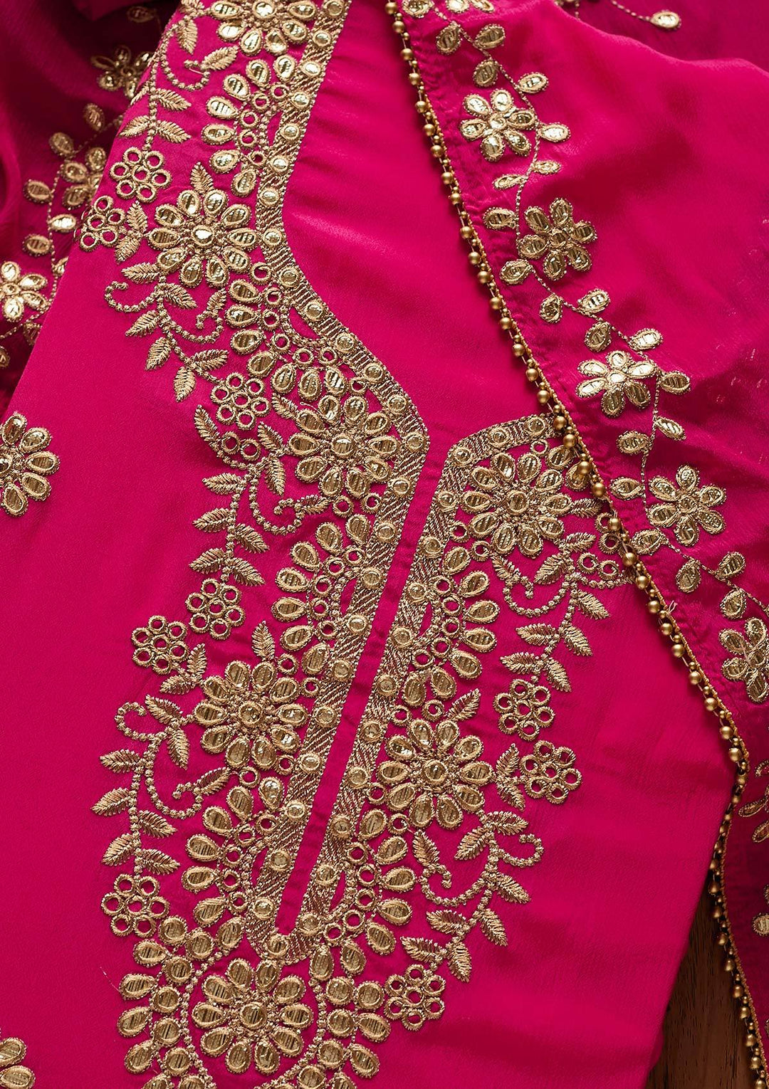 Rani Pink Gotapatti Georgette Designer Unstitched Salwar Suit - Koskii