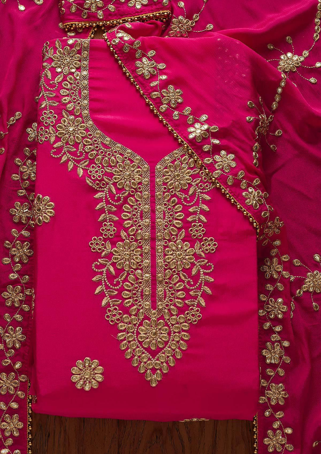 Rani Pink Gotapatti Georgette Designer Unstitched Salwar Suit - Koskii