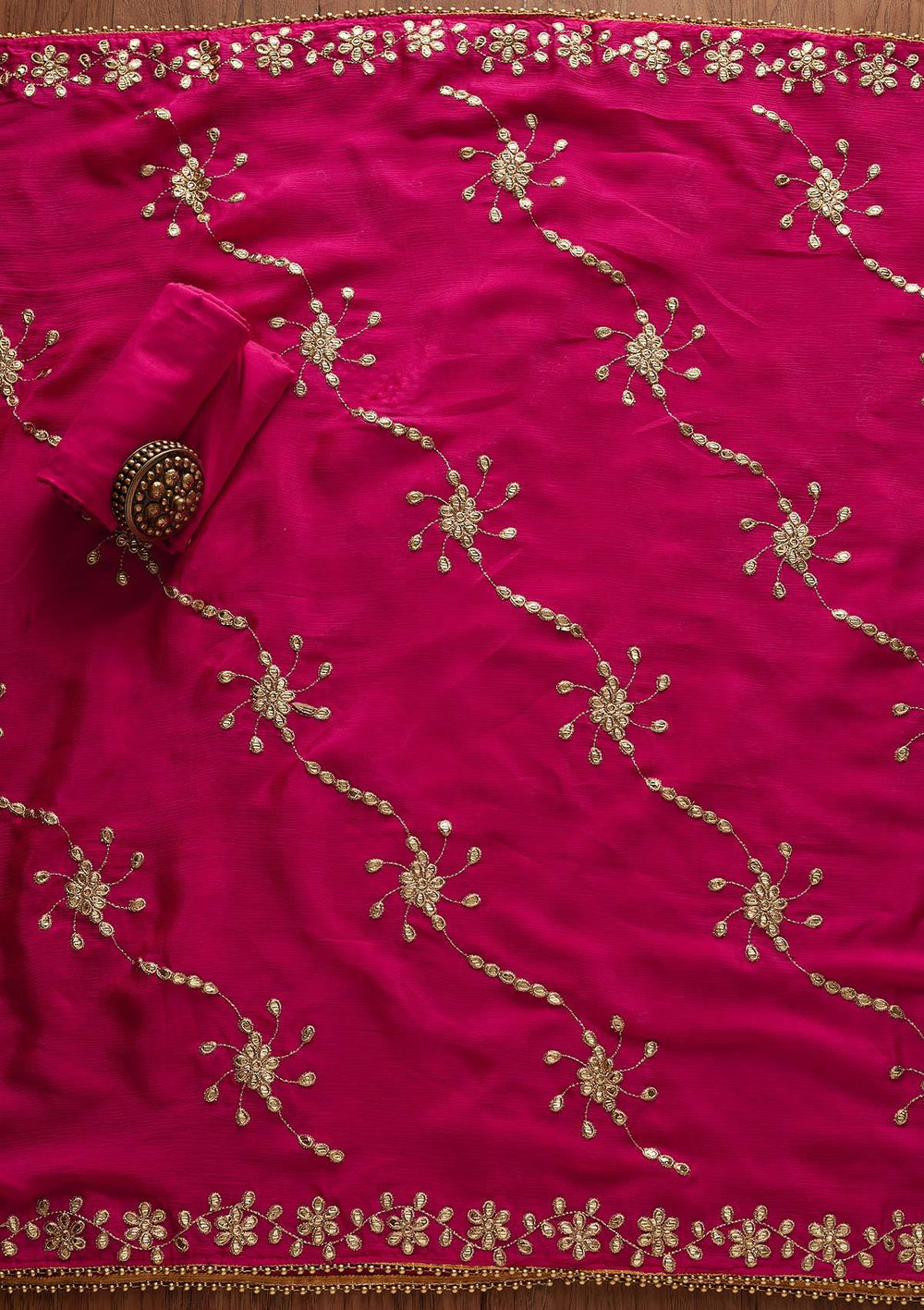 Rani Pink Gotapatti Georgette Designer Unstitched Salwar Suit - Koskii