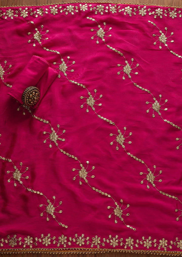 Rani Pink Gotapatti Georgette Designer Unstitched Salwar Suit - Koskii