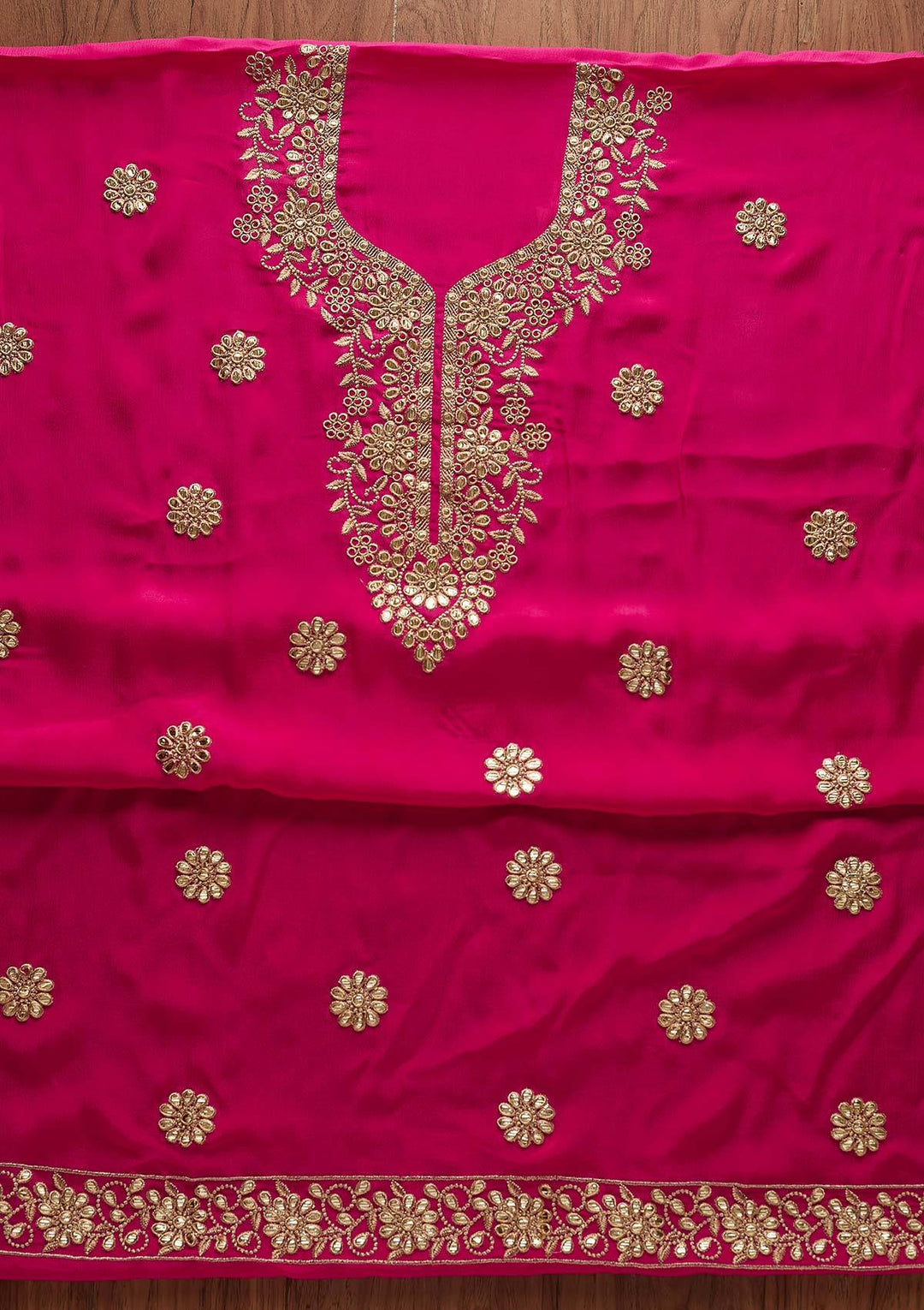 Rani Pink Gotapatti Georgette Designer Unstitched Salwar Suit - Koskii