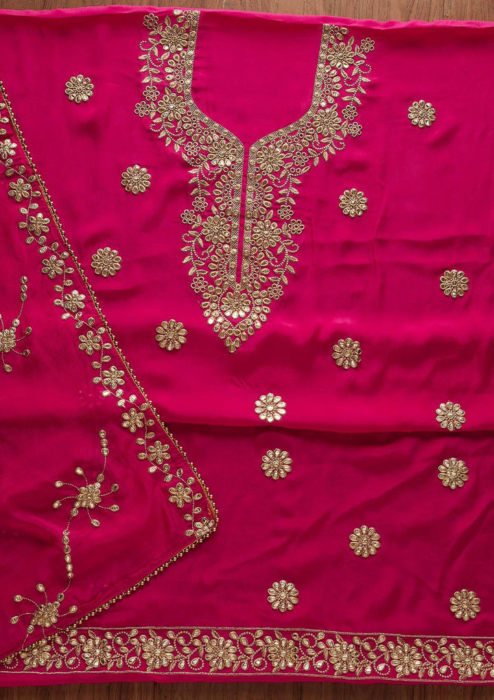 Rani Pink Gotapatti Georgette Designer Unstitched Salwar Suit - Koskii