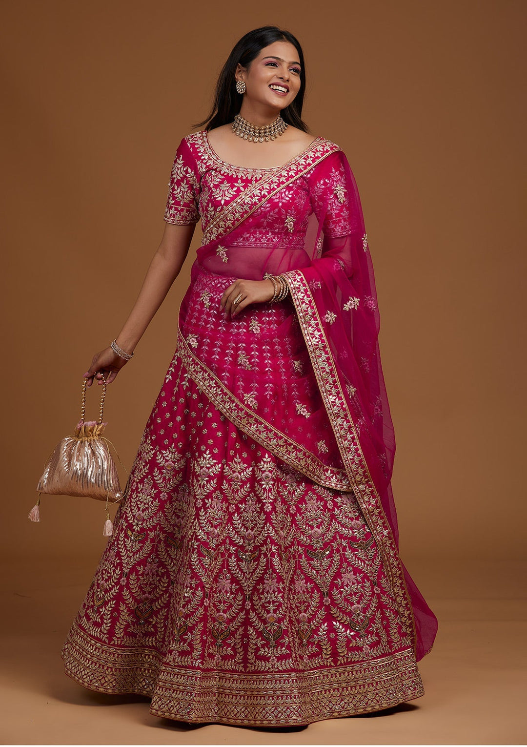 Rani Pink Gotapatti Raw Silk Designer Lehenga-Koskii