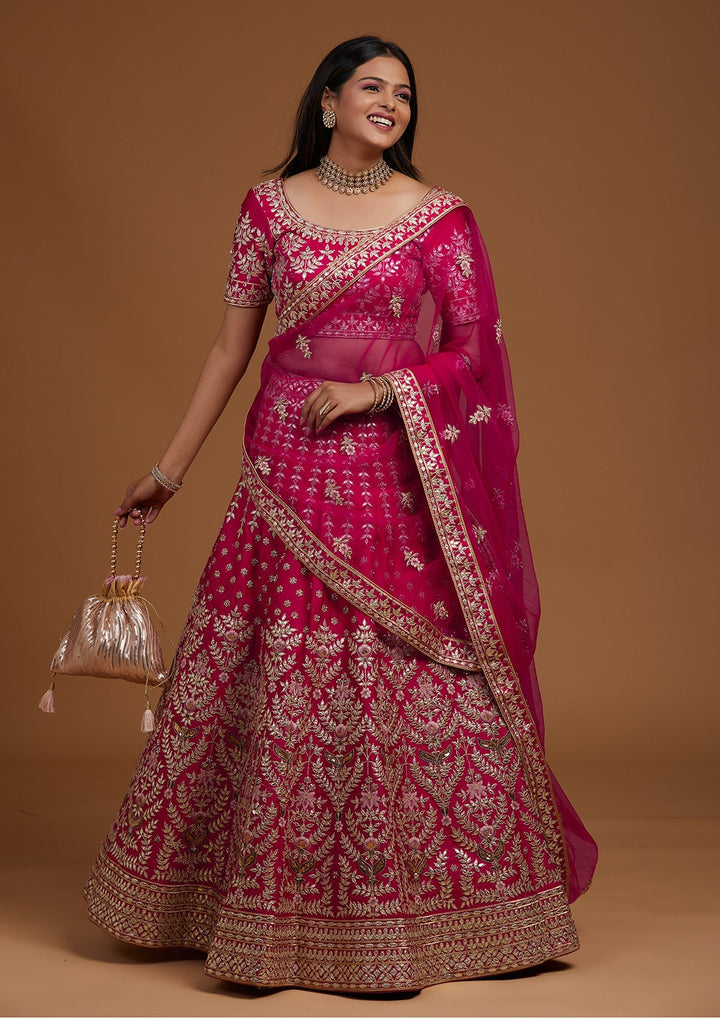 Rani Pink Gotapatti Raw Silk Designer Lehenga-Koskii