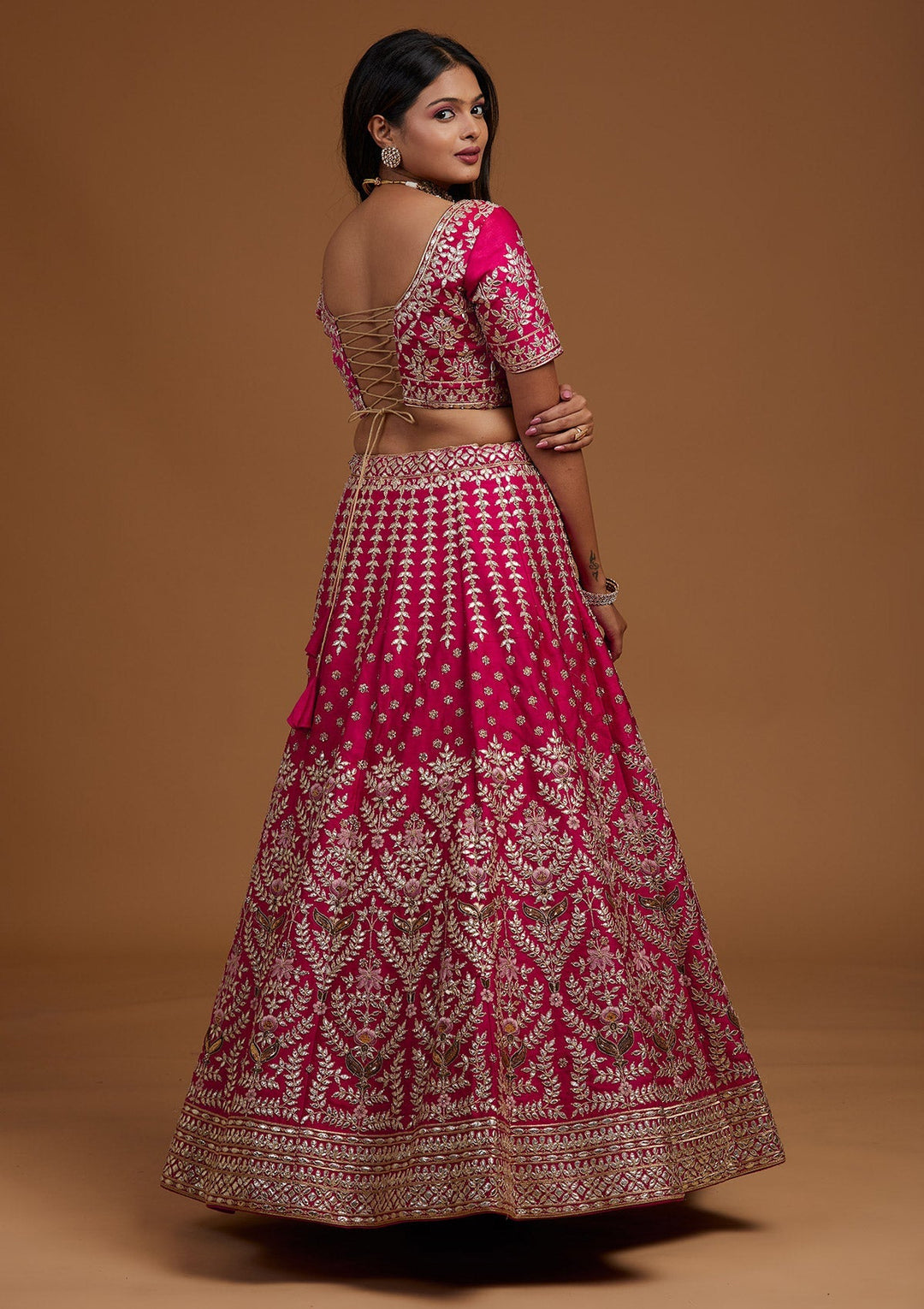 Rani Pink Gotapatti Raw Silk Designer Lehenga-Koskii