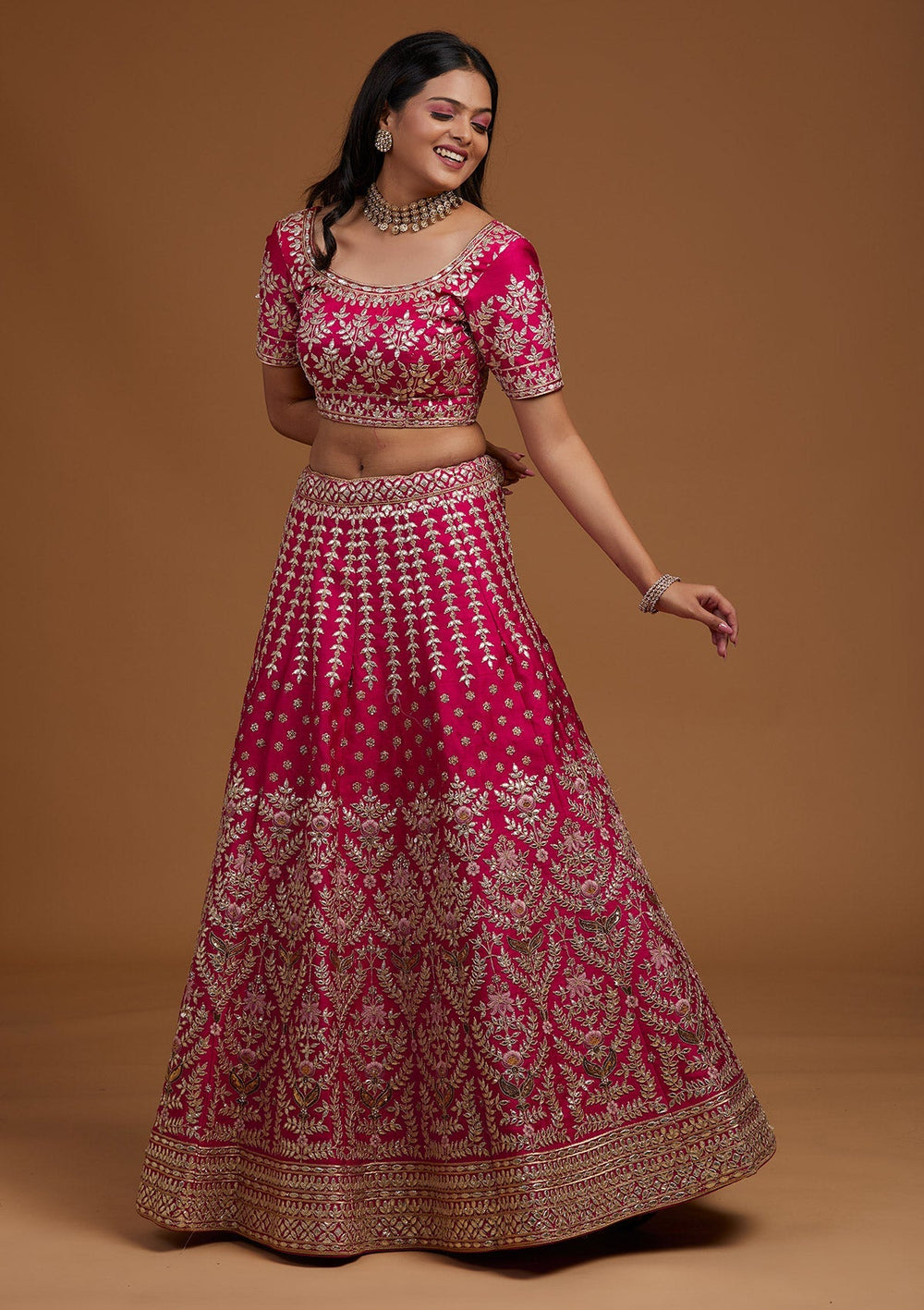 Rani Pink Gotapatti Raw Silk Designer Lehenga-Koskii