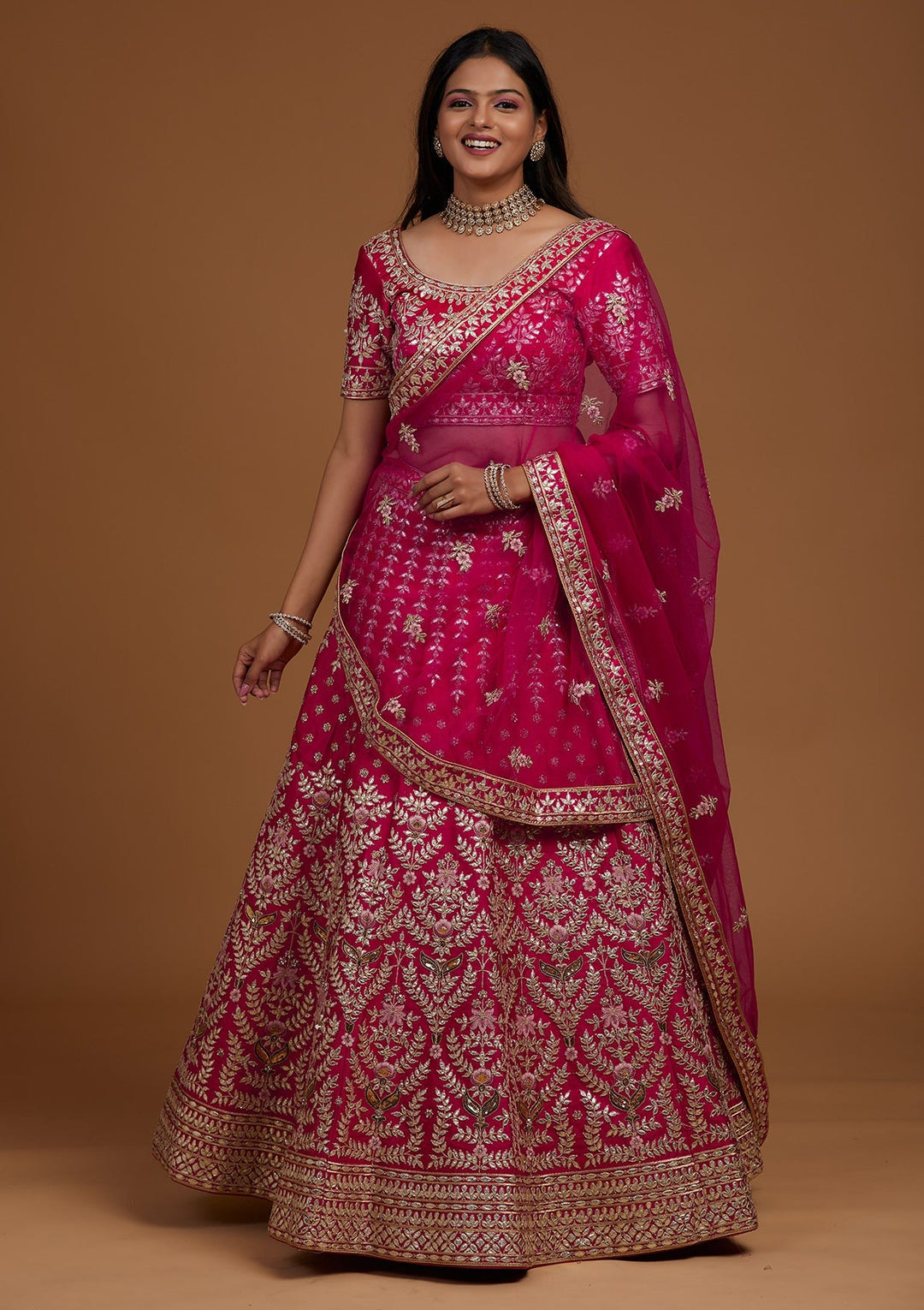 Rani Pink Gotapatti Raw Silk Designer Lehenga-Koskii