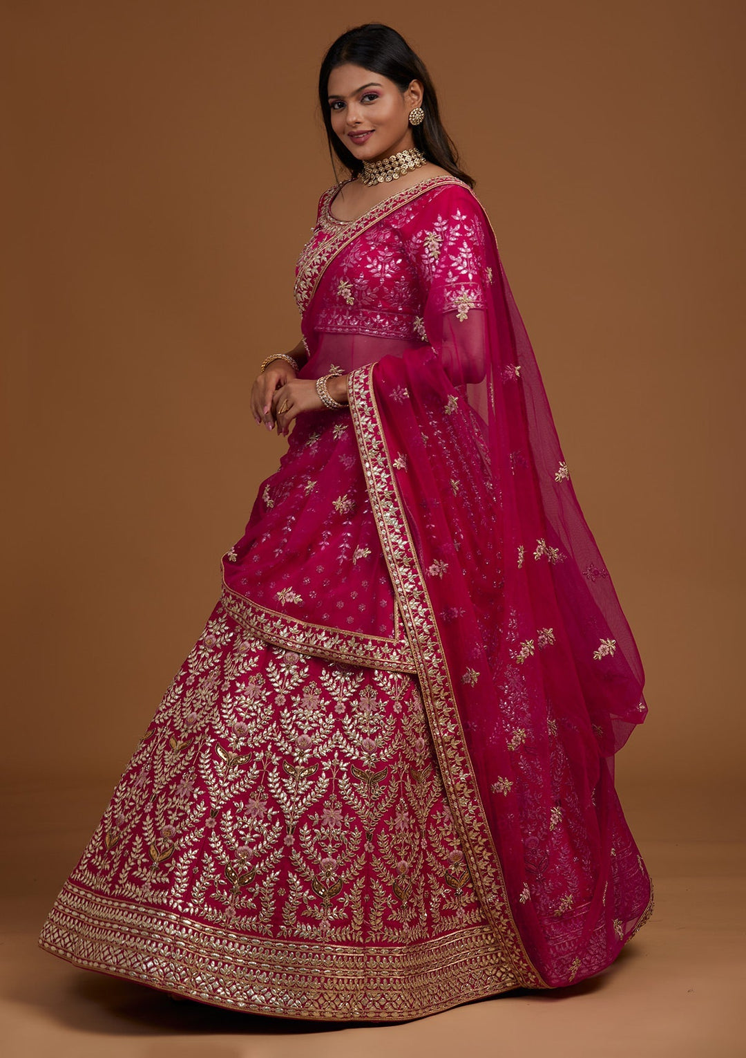 Rani Pink Gotapatti Raw Silk Designer Lehenga-Koskii