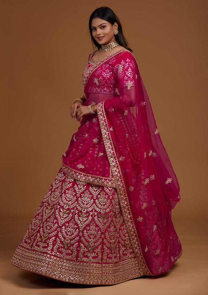 Rani Pink Gotapatti Raw Silk Designer Lehenga-Koskii
