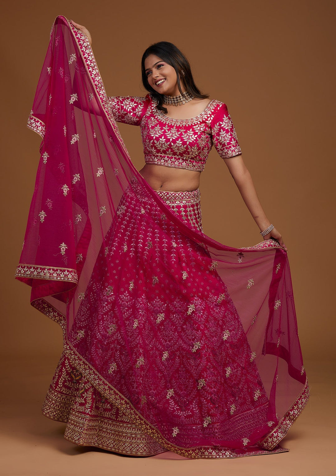 Rani Pink Gotapatti Raw Silk Designer Lehenga-Koskii