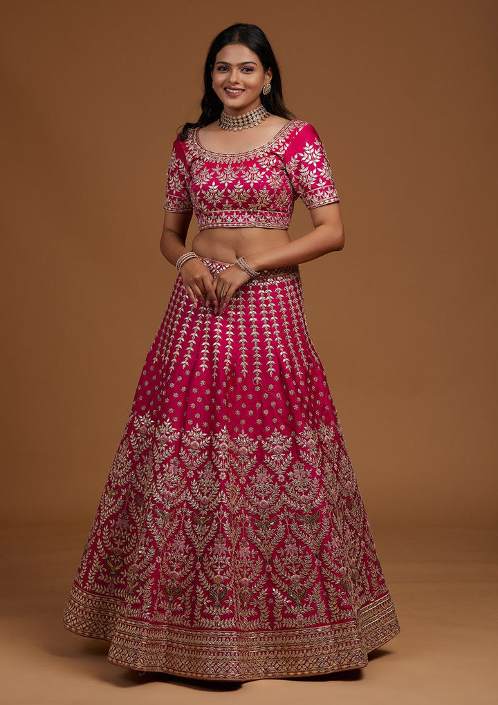 Rani Pink Gotapatti Raw Silk Designer Lehenga-Koskii