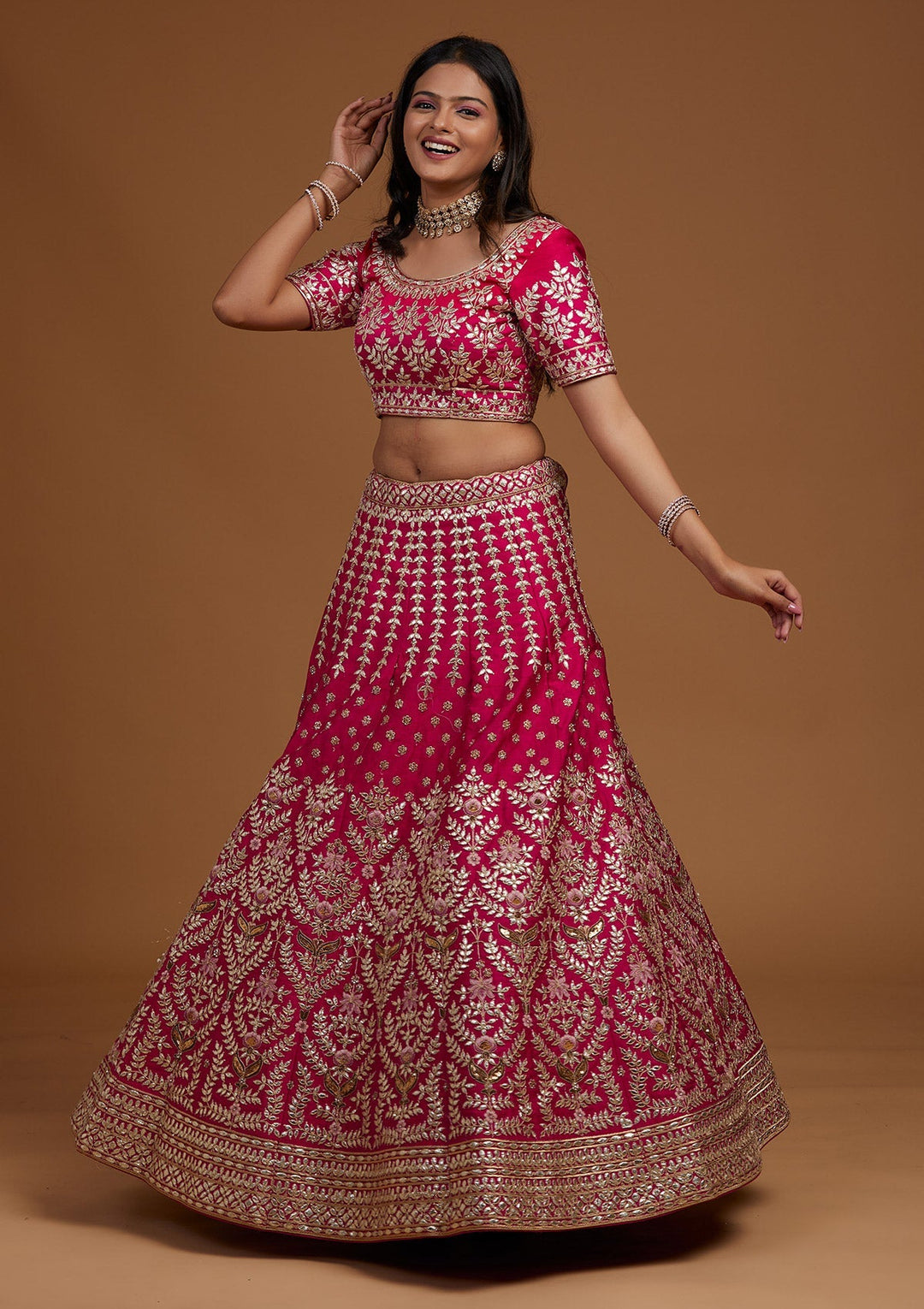 Rani Pink Gotapatti Raw Silk Designer Lehenga-Koskii