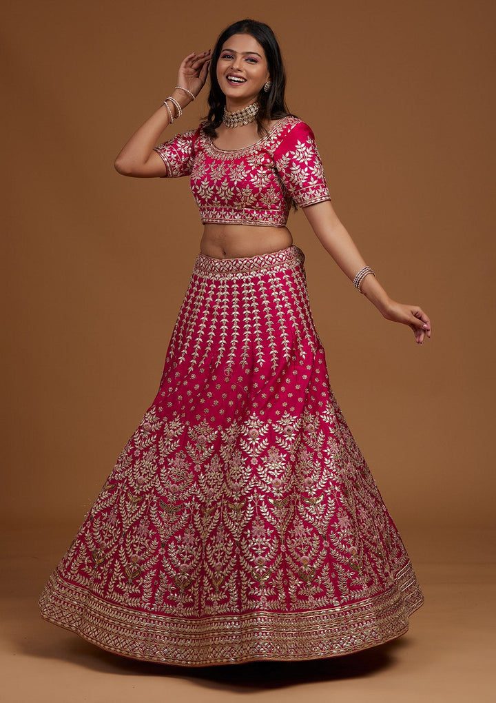 Rani Pink Gotapatti Raw Silk Designer Lehenga-Koskii