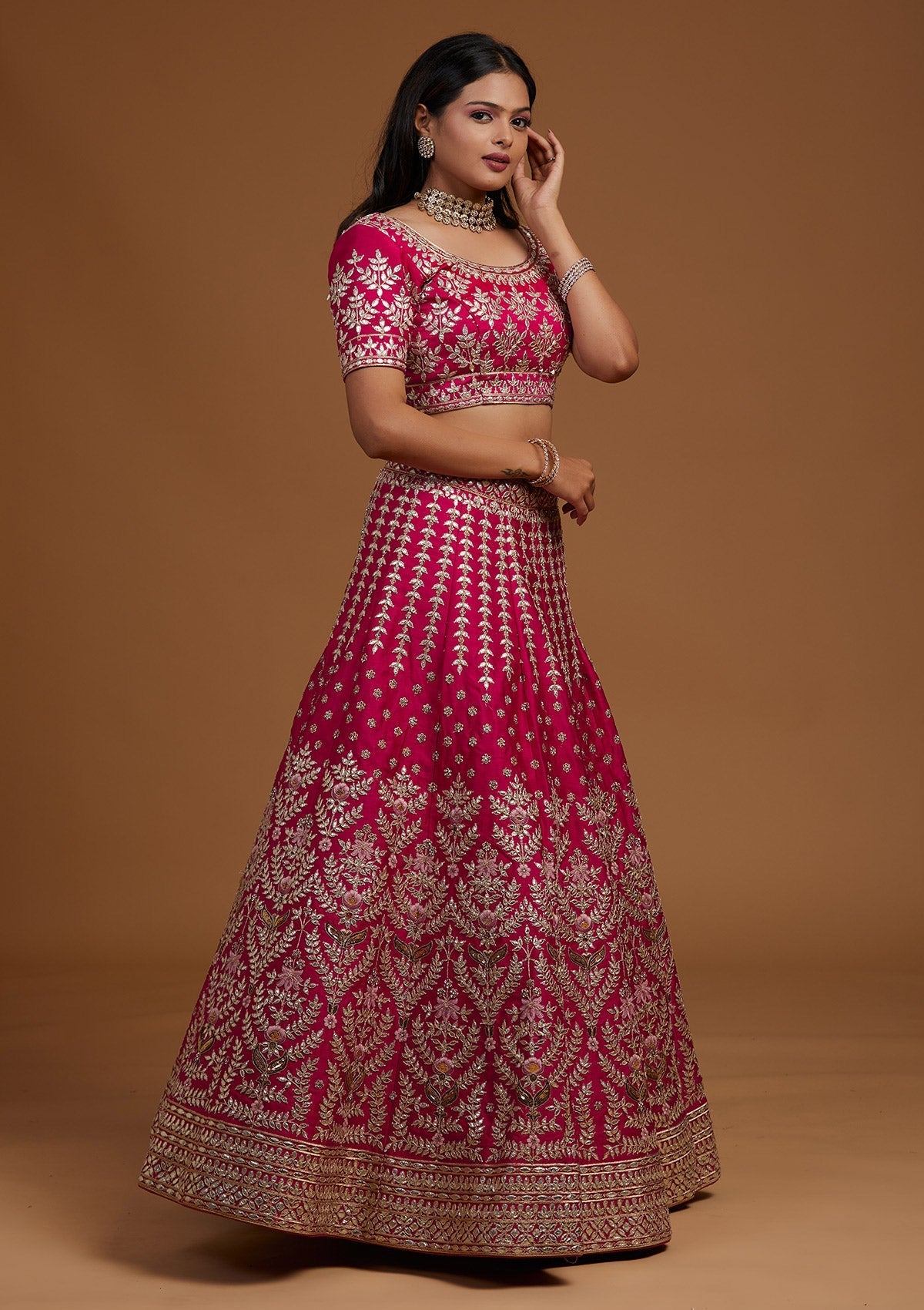 Rani Pink Gotapatti Raw Silk Designer Lehenga-Koskii