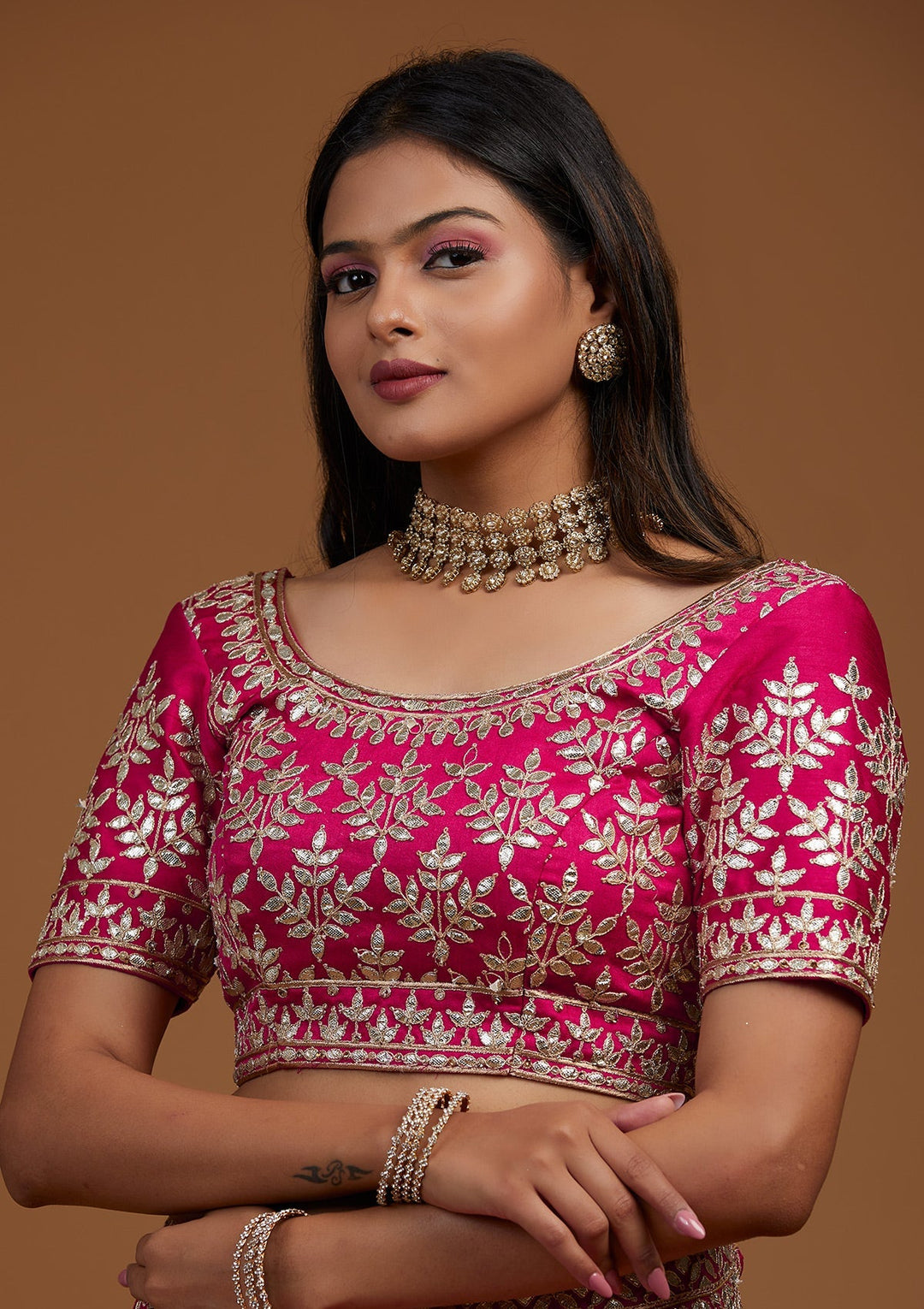 Rani Pink Gotapatti Raw Silk Designer Lehenga-Koskii