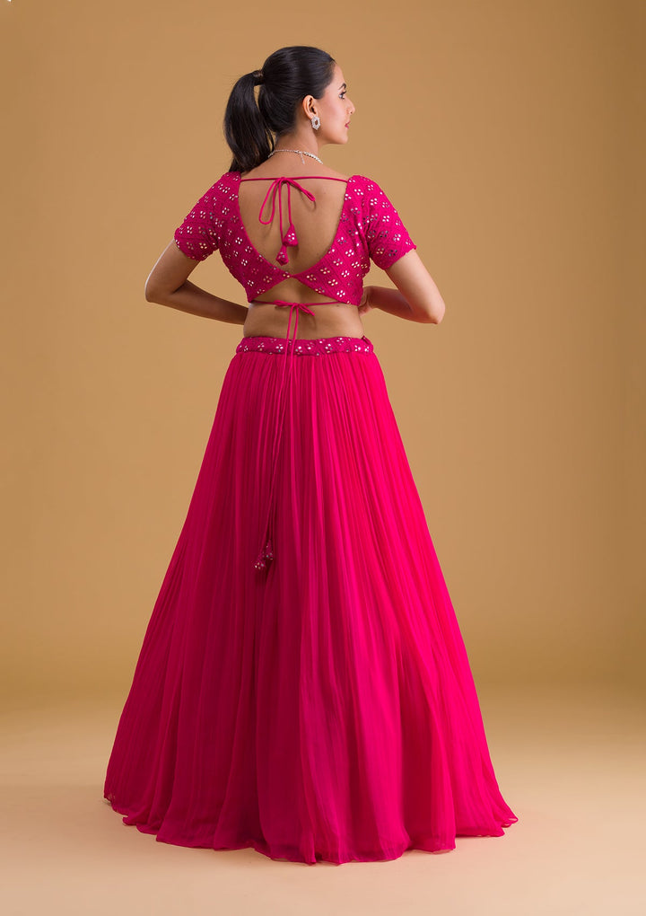 Rani Pink Mirrorwork Georgette Readymade Lehenga-Koskii