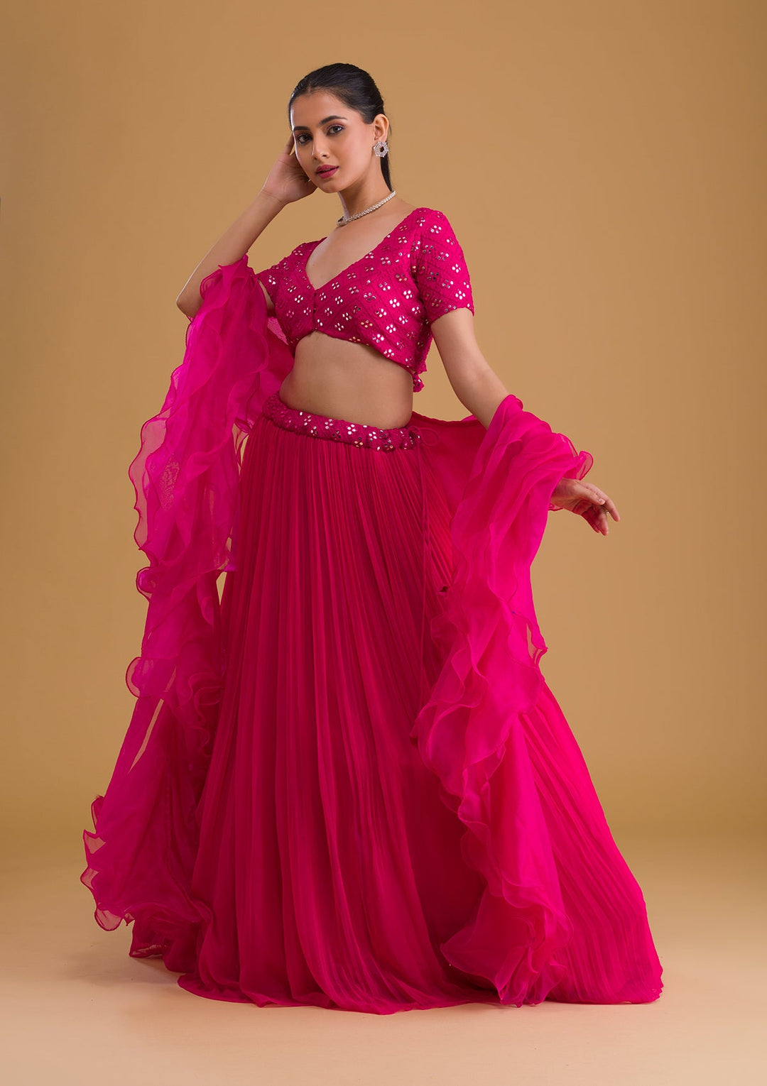 Rani Pink Mirrorwork Georgette Designer Lehenga-Koskii