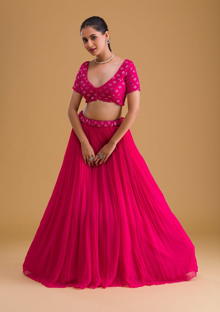 Rani Pink Mirrorwork Georgette Designer Lehenga-Koskii