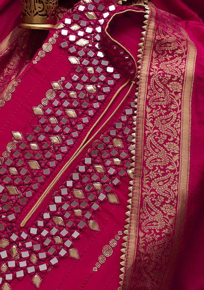Rani Pink Mirrorwork Georgette Designer Unstitched Salwar Suit - Koskii