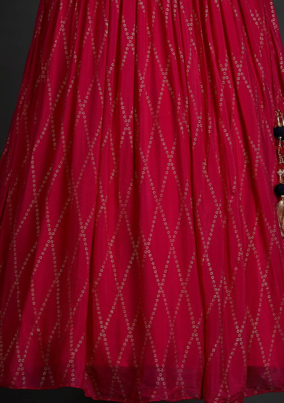 Rani Pink Mirrorwork Satin Designer Lehenga - Koskii