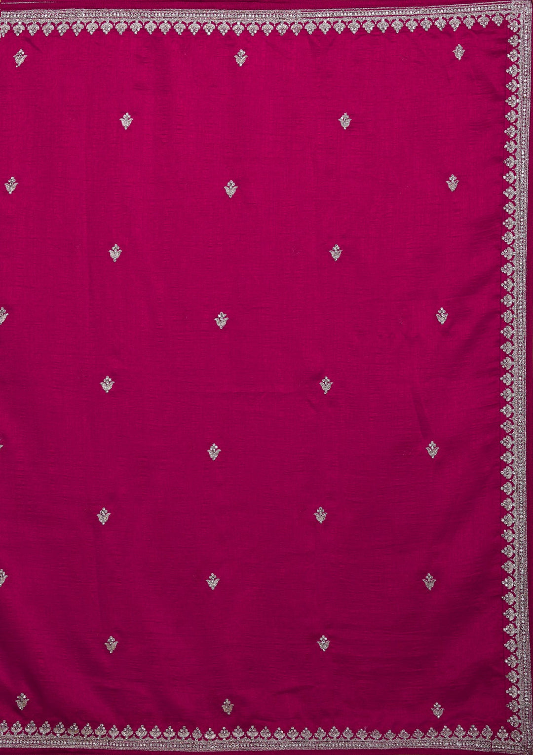 Rani Pink Silver Zariwork Raw Silk Lehenga-Koskii