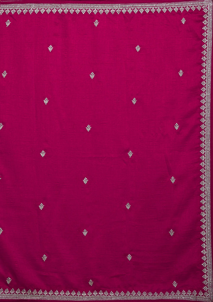 Rani Pink Silver Zariwork Raw Silk Lehenga-Koskii