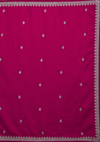 Rani Pink Silver Zariwork Raw Silk Lehenga-Koskii