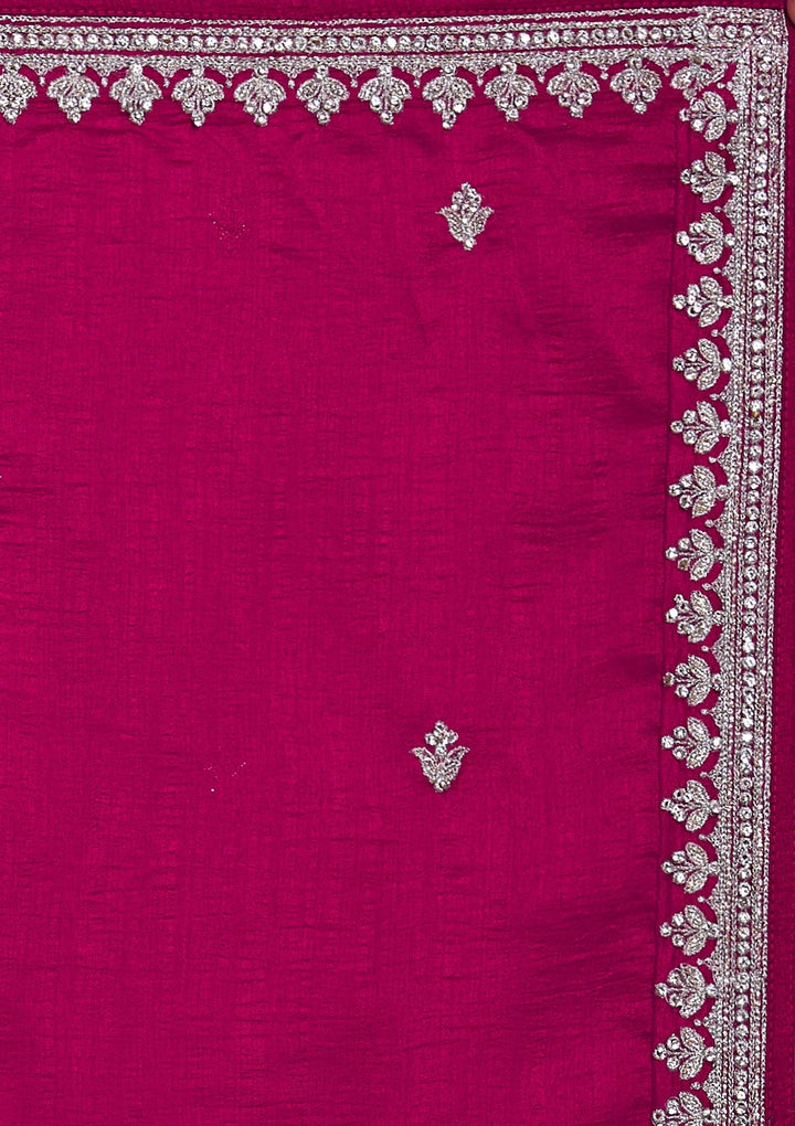 Rani Pink Silver Zariwork Raw Silk Lehenga-Koskii