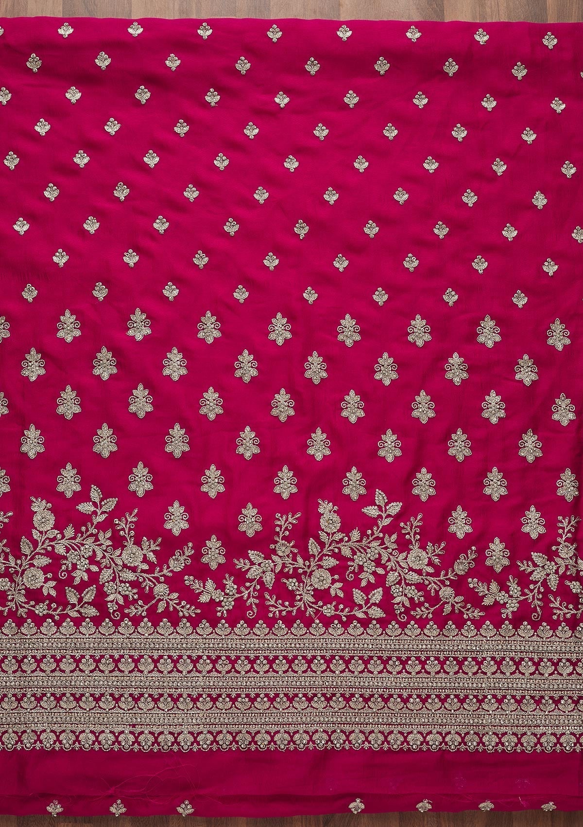 Rani Pink Silver Zariwork Raw Silk Unstitched Salwar Suit-Koskii