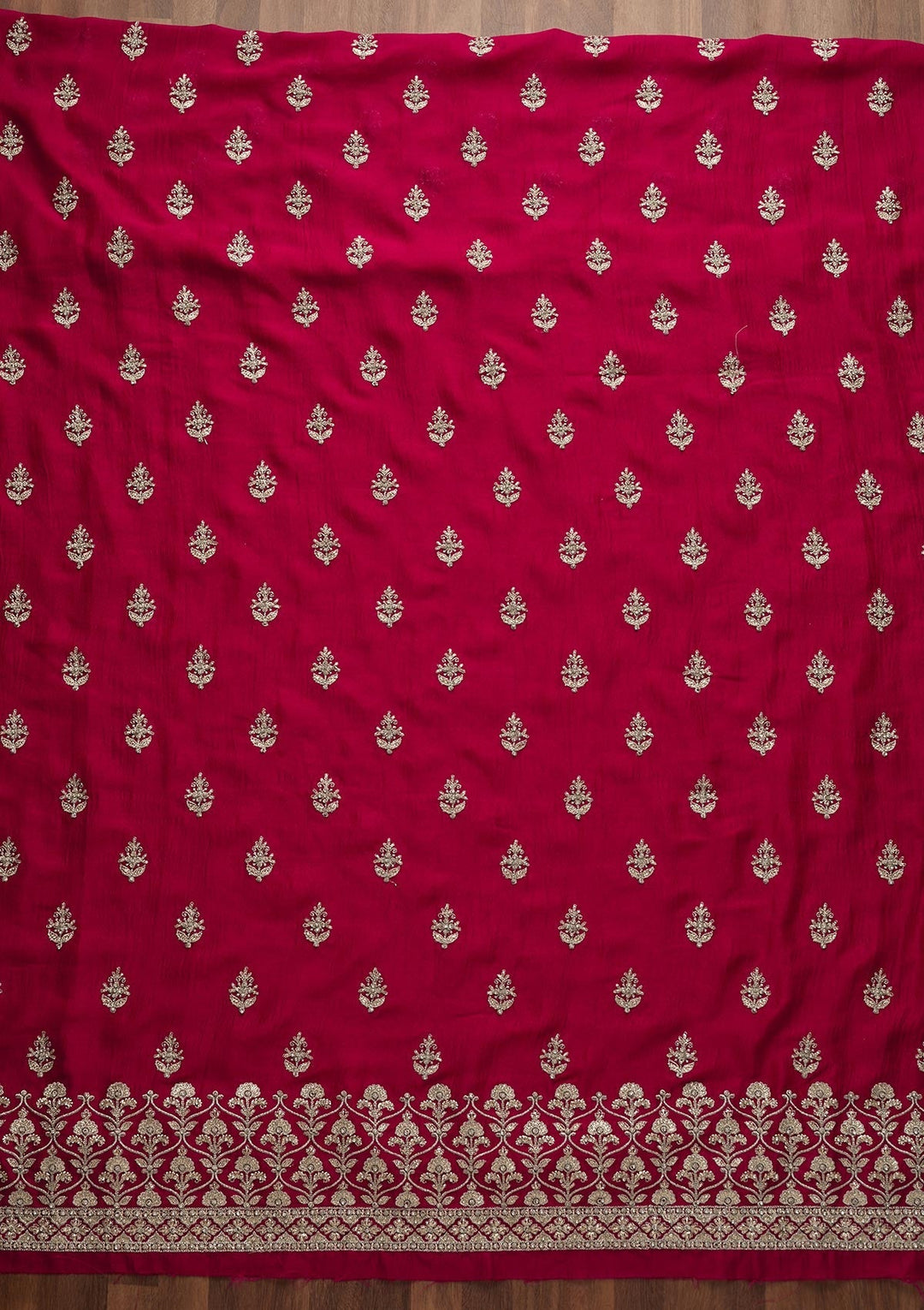 Rani Pink Silver Zariwork Raw Silk Unstitched Salwar Suit-Koskii
