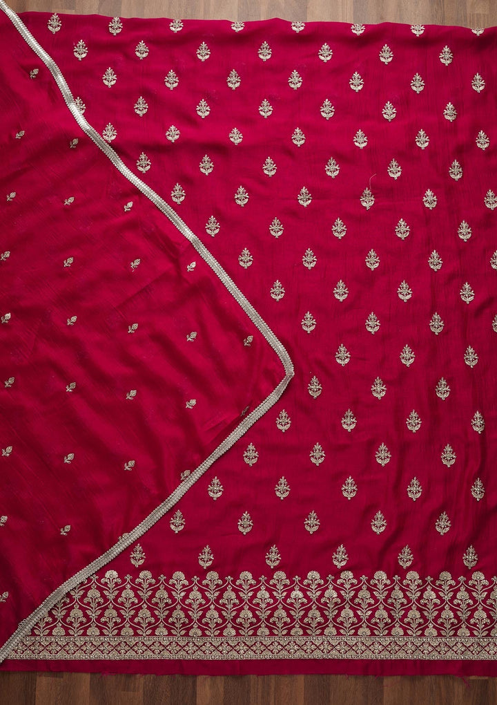 Rani Pink Silver Zariwork Raw Silk Unstitched Salwar Suit-Koskii