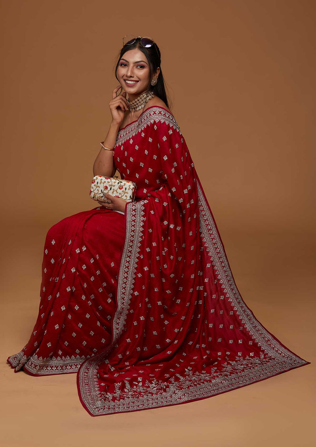 Rani Pink Silver Zariwork Raw Silk Saree-Koskii